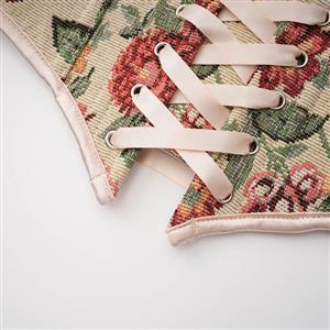 Vintage Embroidered Floral Corset Belt, Front Lace-Up Waist Cincher with Back Zipper N23870