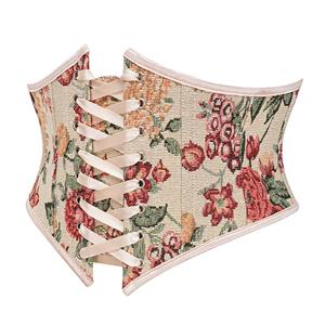 Vintage Embroidered Floral Corset Belt, Front Lace-Up Waist Cincher with Back Zipper N23870
