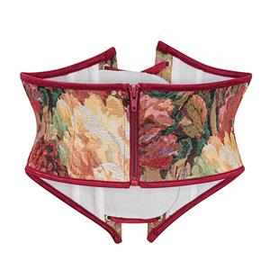 Vintage Embroidered Floral Corset Belt, Front Lace-Up Waist Cincher with Back Zipper  N23871