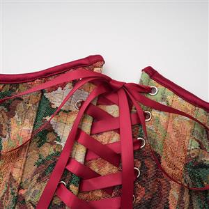 Vintage Embroidered Floral Corset Belt, Front Lace-Up Waist Cincher with Back Zipper  N23871