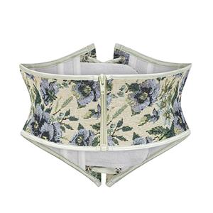 Vintage Embroidered Floral Corset Belt, Front Lace-Up Waist Cincher with Back Zipper N23872