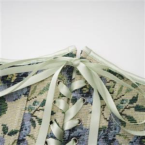 Vintage Embroidered Floral Corset Belt, Front Lace-Up Waist Cincher with Back Zipper N23872