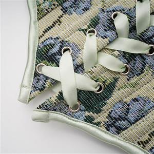 Vintage Embroidered Floral Corset Belt, Front Lace-Up Waist Cincher with Back Zipper N23872