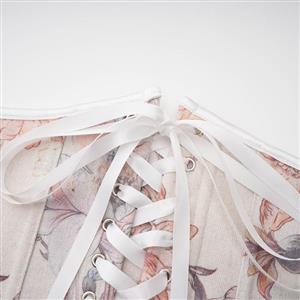 Vintage Embroidered Floral Corset Belt, Front Lace-Up Waist Cincher with Back Zipper N23873