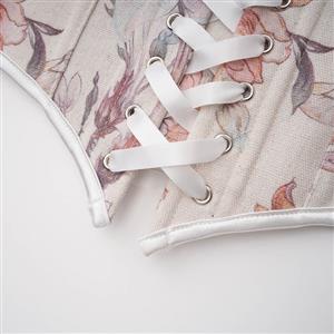 Vintage Embroidered Floral Corset Belt, Front Lace-Up Waist Cincher with Back Zipper N23873