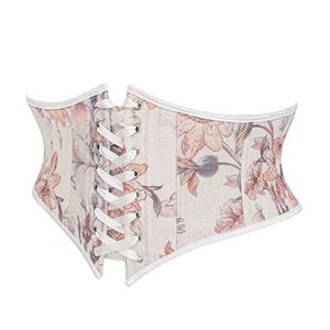 Vintage Embroidered Floral Corset Belt, Front Lace-Up Waist Cincher with Back Zipper N23873
