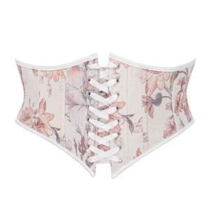 Waist Cincher, Front Lace-Up Corset, Embroidered Corset Belt, Vintage Waist Trainer, Back Zipper Closure, Adjustable Corset, Floral Embroidery, Satin Ribbon Lacing, Boned Cincher, Cream Corset Belt, Retro Shapewear, Body Shaper, Decorative Corset, Overbust Waist Trainer, Special Occasion Belt #N23873