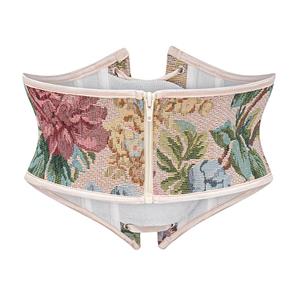 Vintage Embroidered Floral Corset Belt, Front Lace-Up Waist Cincher with Back Zipper N23874