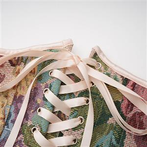 Vintage Embroidered Floral Corset Belt, Front Lace-Up Waist Cincher with Back Zipper N23874