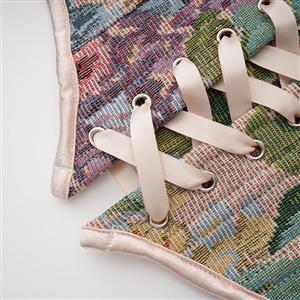 Vintage Embroidered Floral Corset Belt, Front Lace-Up Waist Cincher with Back Zipper N23874