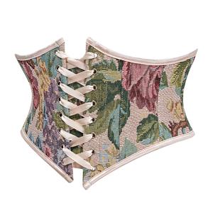 Vintage Embroidered Floral Corset Belt, Front Lace-Up Waist Cincher with Back Zipper N23874