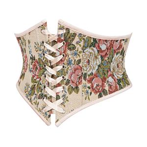 Vintage Embroidered Floral Corset Belt, Front Lace-Up Waist Cincher with Back Zipper N23875