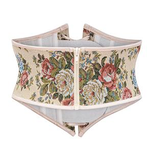 Vintage Embroidered Floral Corset Belt, Front Lace-Up Waist Cincher with Back Zipper N23875