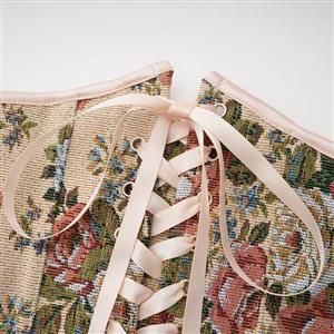 Vintage Embroidered Floral Corset Belt, Front Lace-Up Waist Cincher with Back Zipper N23875