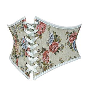Vintage Embroidered Floral Corset Belt, Front Lace-Up Waist Cincher with Back Zipper N23876