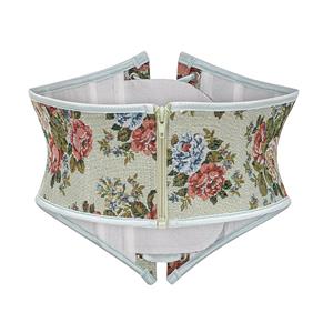 Vintage Embroidered Floral Corset Belt, Front Lace-Up Waist Cincher with Back Zipper N23876