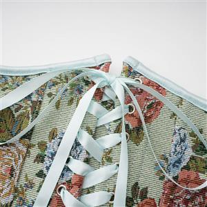 Vintage Embroidered Floral Corset Belt, Front Lace-Up Waist Cincher with Back Zipper N23876