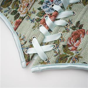 Vintage Embroidered Floral Corset Belt, Front Lace-Up Waist Cincher with Back Zipper N23876