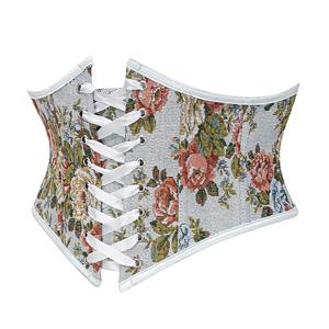 Vintage Embroidered Floral Corset Belt, Front Lace-Up Waist Cincher with Back Zipper N23877