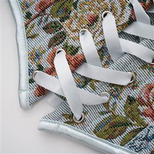 Vintage Embroidered Floral Corset Belt, Front Lace-Up Waist Cincher with Back Zipper N23877