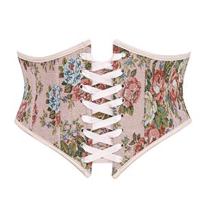 Waist Cincher, Front Lace-Up Corset, Embroidered Corset Belt, Vintage Waist Trainer, Back Zipper Closure, Adjustable Corset, Floral Embroidery, Satin Ribbon Lacing, Boned Cincher, Cream Corset Belt, Retro Shapewear, Body Shaper, Decorative Corset, Overbust Waist Trainer, Special Occasion Belt #N23878