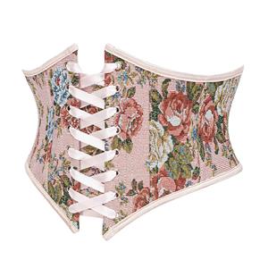 Vintage Embroidered Floral Corset Belt, Front Lace-Up Waist Cincher with Back Zipper N23878