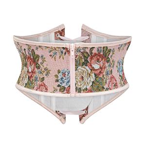 Vintage Embroidered Floral Corset Belt, Front Lace-Up Waist Cincher with Back Zipper N23878