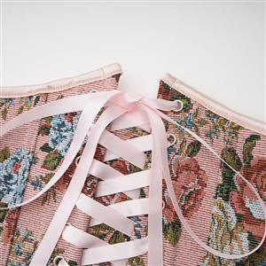 Vintage Embroidered Floral Corset Belt, Front Lace-Up Waist Cincher with Back Zipper N23878