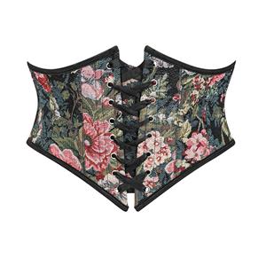 Waist Cincher, Front Lace-Up Corset, Embroidered Corset Belt, Vintage Waist Trainer, Back Zipper Closure, Adjustable Corset, Floral Embroidery, Satin Ribbon Lacing, Boned Cincher, Cream Corset Belt, Retro Shapewear, Body Shaper, Decorative Corset, Overbust Waist Trainer, Special Occasion Belt #N23879