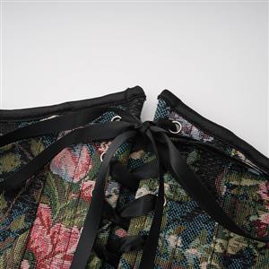 Vintage Embroidered Floral Corset Belt, Front Lace-Up Waist Cincher with Back Zipper N23879