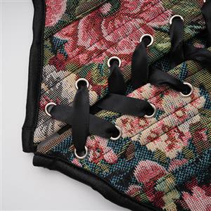 Vintage Embroidered Floral Corset Belt, Front Lace-Up Waist Cincher with Back Zipper N23879