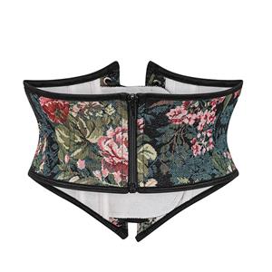 Vintage Embroidered Floral Corset Belt, Front Lace-Up Waist Cincher with Back Zipper N23879