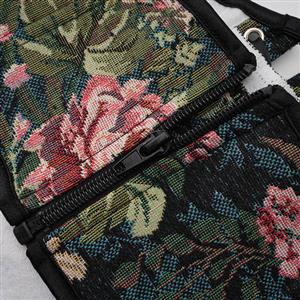 Vintage Embroidered Floral Corset Belt, Front Lace-Up Waist Cincher with Back Zipper N23879