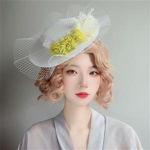 Vintage Fishnet Fascinator Lady Bowler-hat Princess Cosplay Party Hairpin Accessory J21677