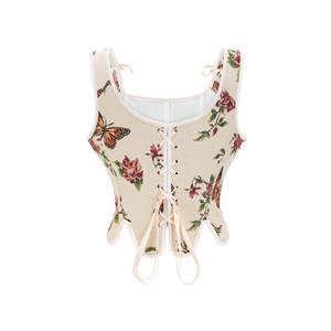 Women's Summer Vintage Floral Renaissance Corset Top for Women Y2k Tops Sleeveless Drawstring Crop Top N23452