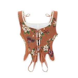 Women's Summer Vintage Floral Renaissance Corset Top for Women Y2k Tops Sleeveless Drawstring Crop Top N23450