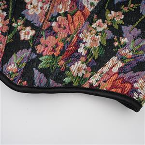 Vintage Floral Corset Top - Adjustable Lace-Up Bustier with Bow Straps for Women N237840
