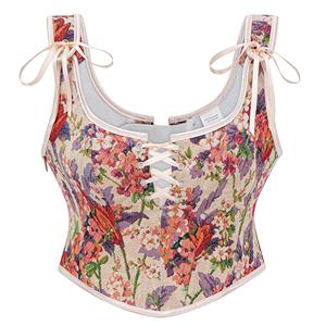 Vintage corset top, floral bustier, adjustable lace-up, women's shapewear, retro lingerie, bow strap corset, waist training, feminine bustier, vintage lingerie, women's fashion #N237841