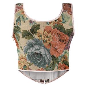 Vintage Floral Corset Top - Adjustable Lace-Up Bustier with Square Neckline N237842