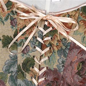 Vintage Floral Corset Top - Adjustable Lace-Up Bustier with Square Neckline N237842