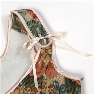 Vintage Floral Corset Top - Adjustable Lace-Up Bustier with Square Neckline N237842