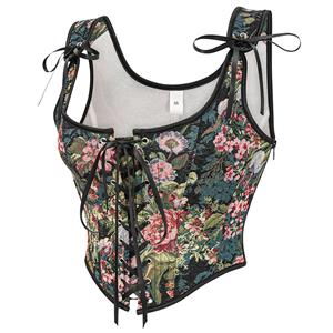 Vintage Floral Corset Top - Adjustable Lace-Up Bustier with Square Neckline N23887