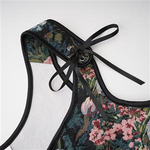 Vintage Floral Corset Top - Adjustable Lace-Up Bustier with Square Neckline N23887