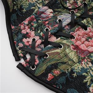 Vintage Floral Corset Top - Adjustable Lace-Up Bustier with Square Neckline N23887