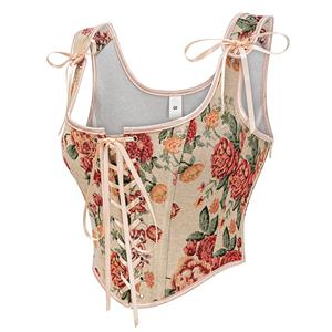 Vintage Floral Corset Top - Adjustable Lace-Up Bustier with Square Neckline N23888