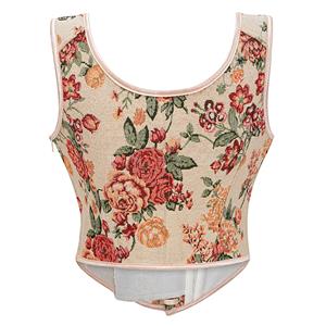 Vintage Floral Corset Top - Adjustable Lace-Up Bustier with Square Neckline N23888