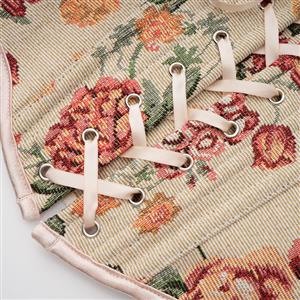 Vintage Floral Corset Top - Adjustable Lace-Up Bustier with Square Neckline N23888