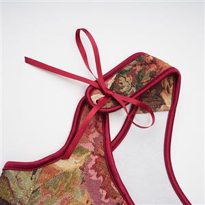 Vintage Floral Corset Top - Adjustable Lace-Up Bustier with Square Neckline N23890