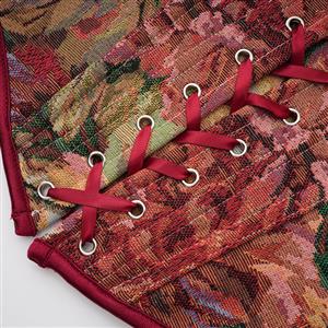 Vintage Floral Corset Top - Adjustable Lace-Up Bustier with Square Neckline N23890