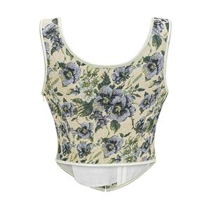 Vintage Floral Corset Top - Adjustable Lace-Up Bustier with Square Neckline N23889